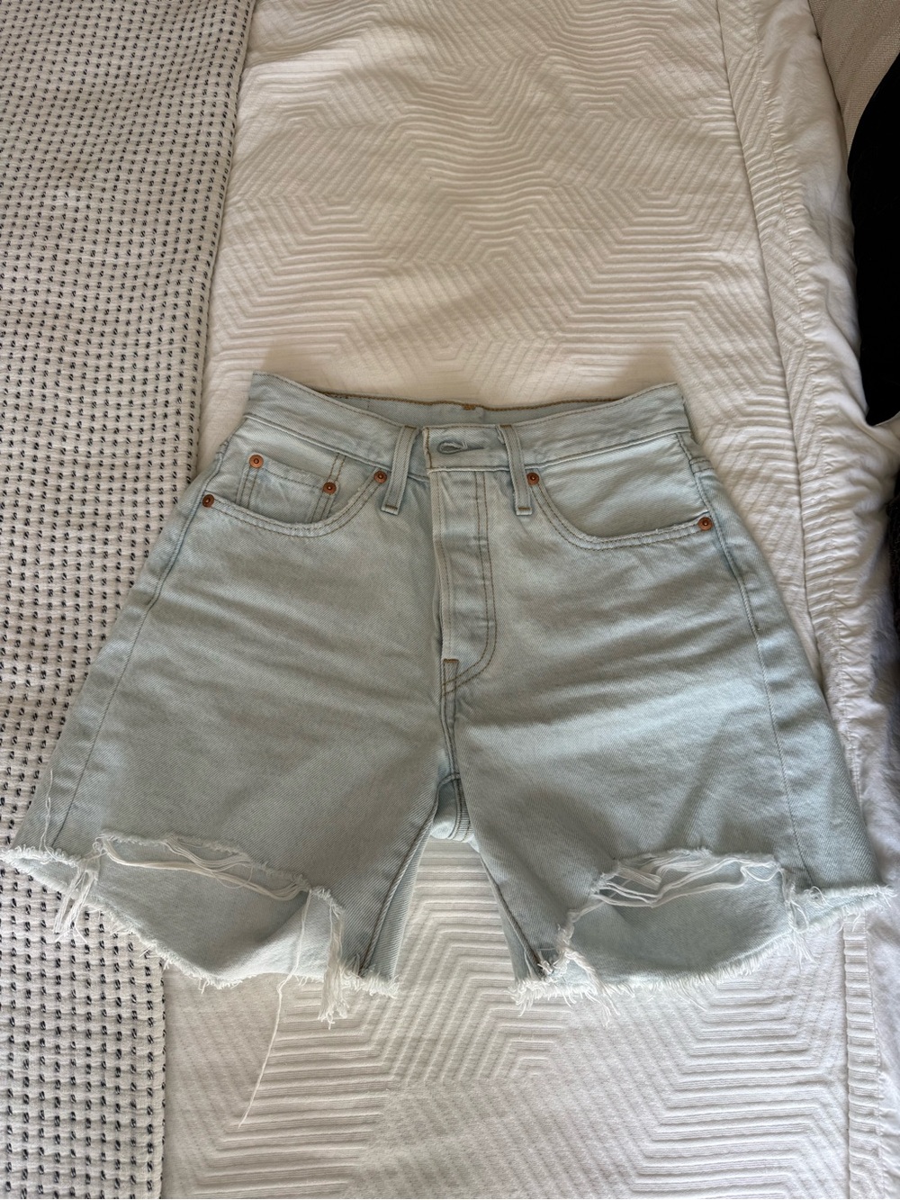 Levi's Light Blue High-Waist Long Denim Shorts